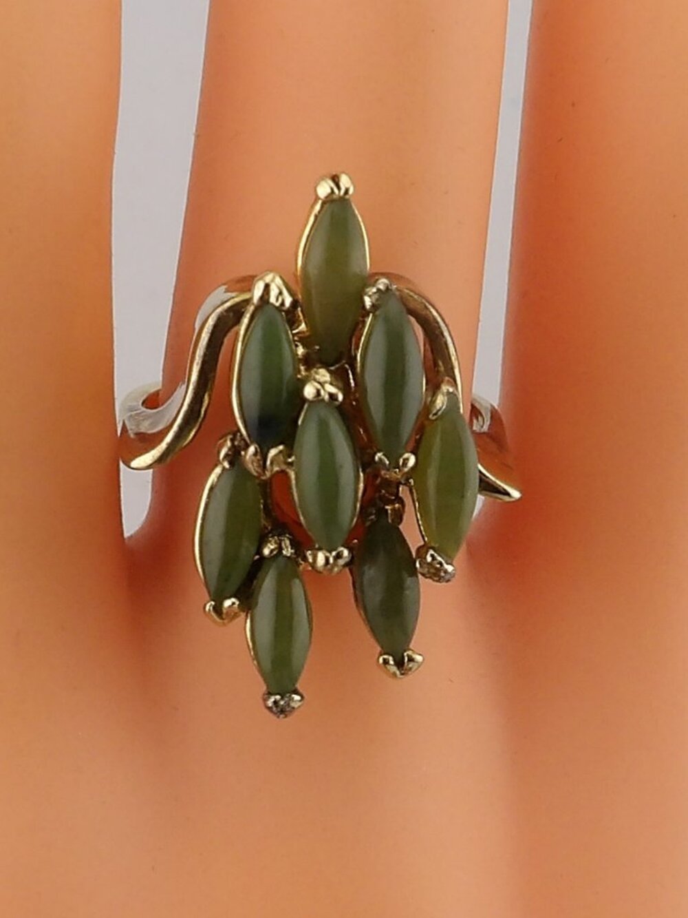 Vintage Sterling Silver w/Gold Overlay Jade Cocktail Ring